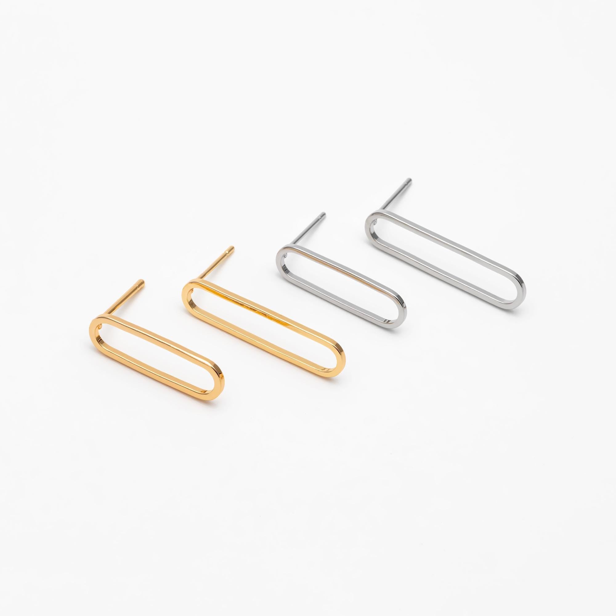 10pcs Long Oval Hoop Ear Posts, 18K Gold/ Rhodium plated Brass, Geometric Stud Earring, 20mm / 25mm, DIY Ear Wire Findings (GB-711)